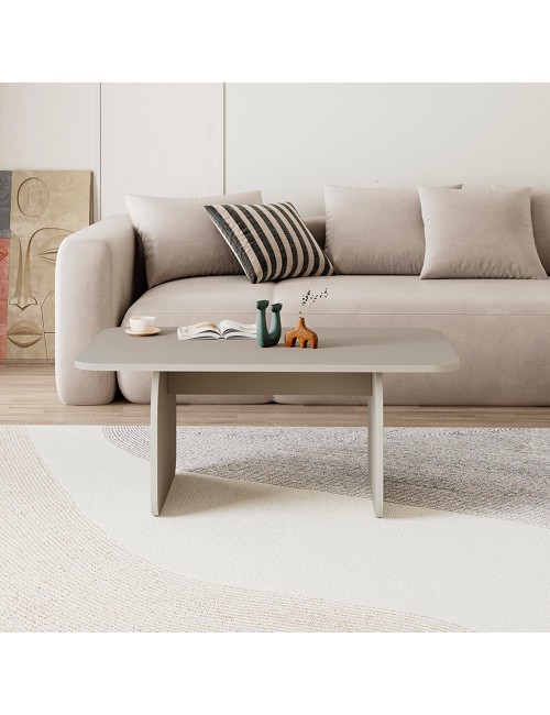 Tavolino da salotto Pietra 100x60 cm colore cashmere con gambe a pannello e bordi arrotondati