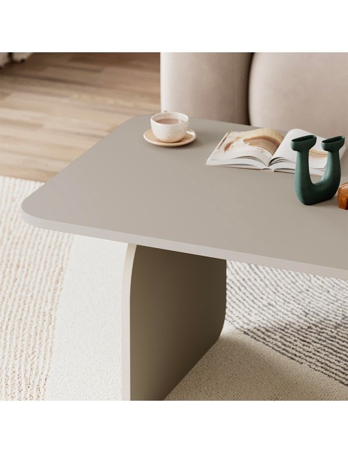 Tavolino da salotto Pietra 100x60 cm colore cashmere con gambe a pannello e bordi arrotondati