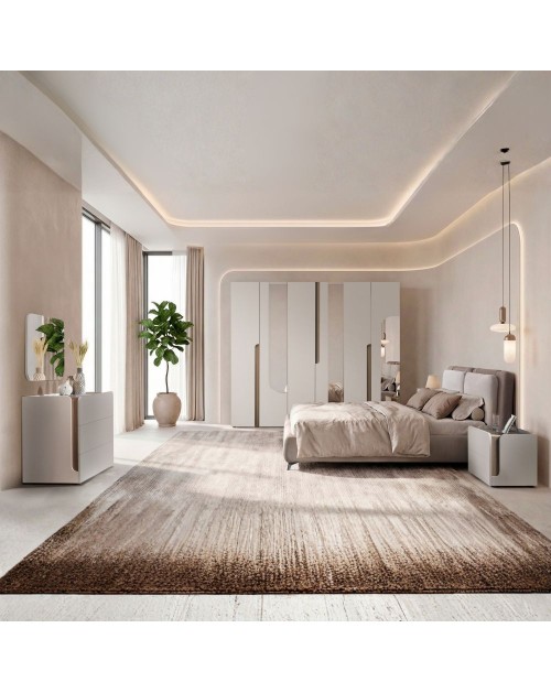 Camera da letto cashmere olmo biscotto armadio 6 ante con specchi e letto contenitore Loana