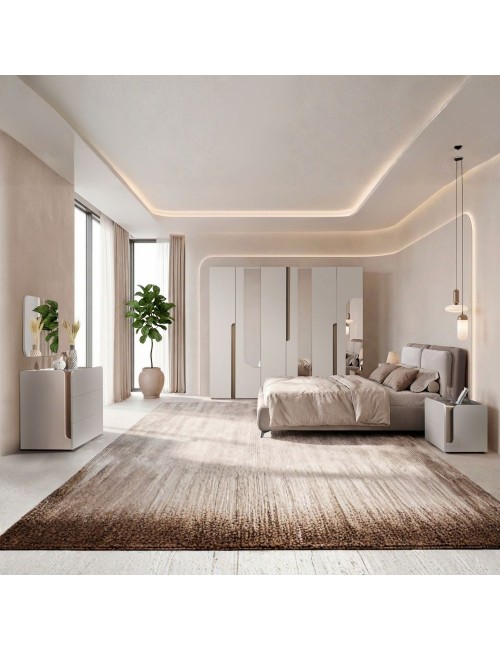 Camera da letto cashmere olmo biscotto armadio 6 ante con specchi e letto contenitore Loana