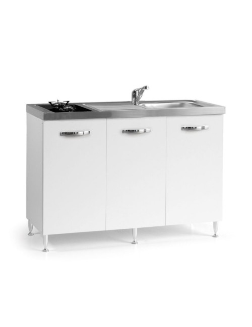 Cucinino Indiano120K30 bianco frassinato con top inox e piano cottura a gas in vetro