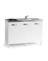 Cucinino Indiano120K30 bianco frassinato con top inox e piano cottura a gas in vetro