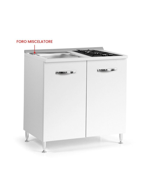 Mini cucina Cucinino80 bianco larice con lavello e piano cottura a gas 80x60x85H