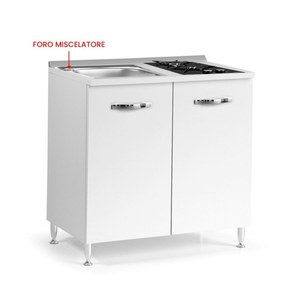 Mini cucina Cucinino80 bianco larice con lavello e piano cottura a gas 80x60x85H
