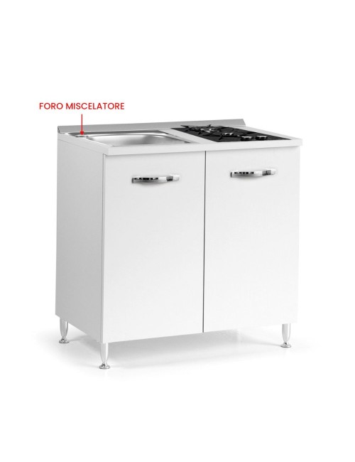 Mini cucina Cucinino80 bianco larice con lavello e piano cottura a gas 80x60x85H