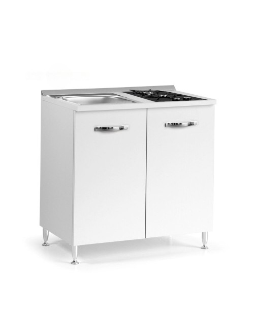 Mini cucina Cucinino80 bianco larice con lavello e piano cottura a gas 80x60x85H