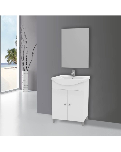 Mobile bagno Scanno 65 cm bianco lucido con lavabo in ceramica e specchio incluso
