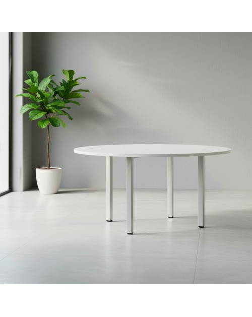 Tavolo rotondo Leccino 120x120 con Gambe Regolabili in Altezza – Bianco e Alluminio