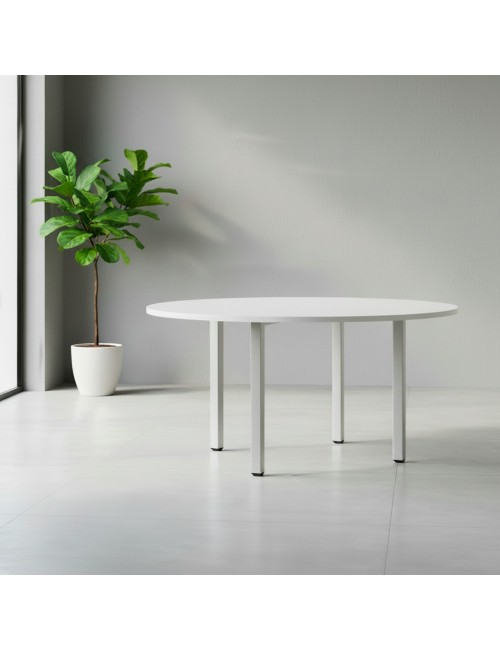 Tavolo rotondo Leccino 120x120 con Gambe Regolabili in Altezza – Bianco e Alluminio