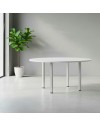 Tavolo rotondo Leccino 120x120 con Gambe Regolabili in Altezza – Bianco e Alluminio