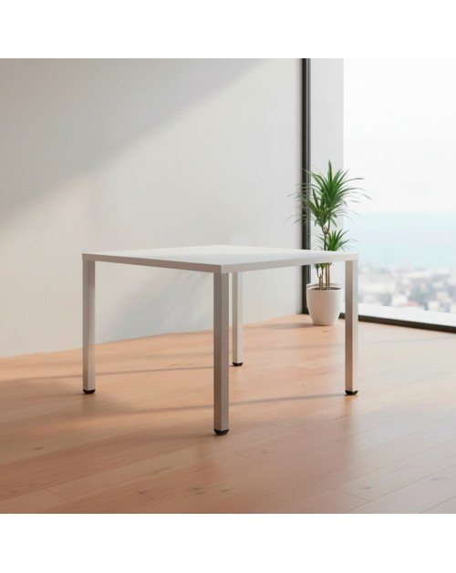 Tavolo Quadrato Leccino 80x80 con Gambe Regolabili in Altezza – Bianco e Alluminio