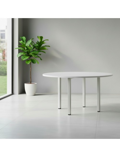 Tavolo Rotondo Leccino 90x90 con Gambe Regolabili in Altezza – Bianco e Alluminio