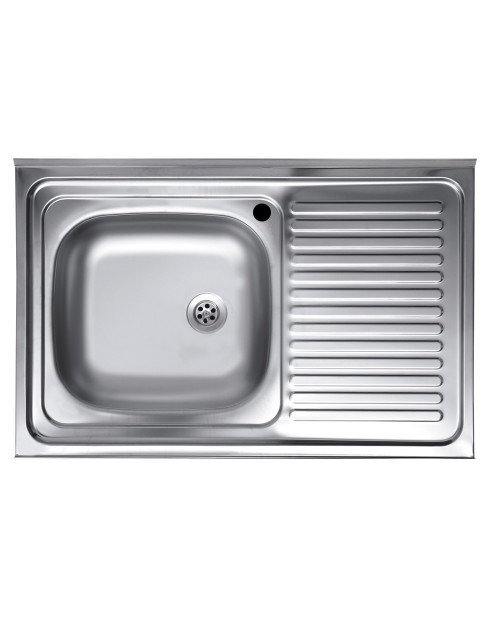 Lavello appoggio acciaio inox 80x50 cm una vasca e gocciolatoio destro SA216