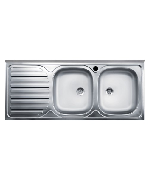 Lavello cucina acciaio appoggio 120x50 cm doppia vasca e gocciolatoio sinistro SA127SX