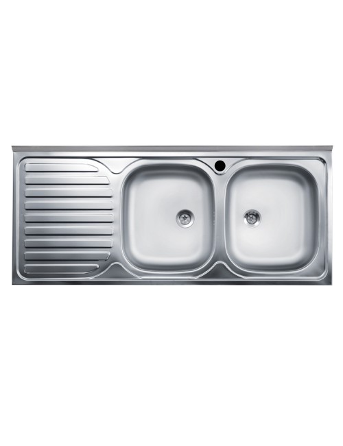 Lavello cucina acciaio appoggio 120x50 cm doppia vasca e gocciolatoio sinistro SA127SX