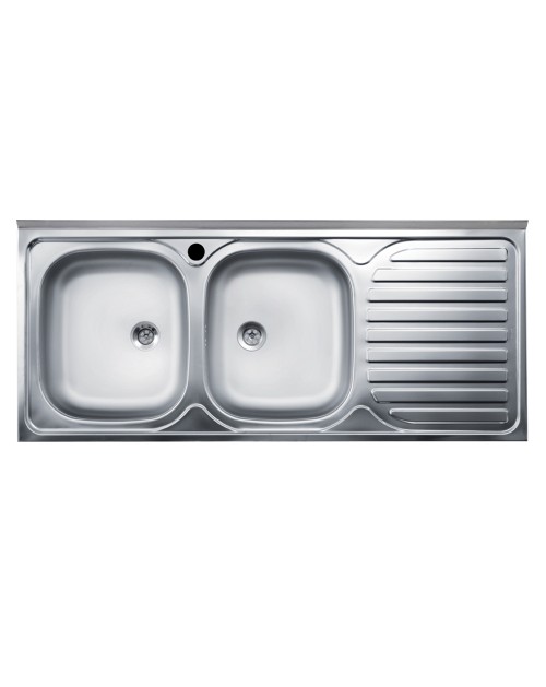 Lavello cucina acciaio appoggio 120x50 cm doppia vasca e gocciolatoio destro SA127DX