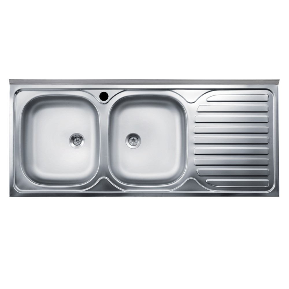 Lavello cucina acciaio appoggio 120x50 cm doppia vasca e gocciolatoio destro SA127DX