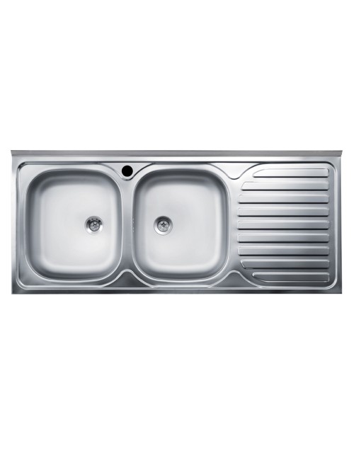 Lavello cucina acciaio appoggio 120x50 cm doppia vasca e gocciolatoio destro SA127DX