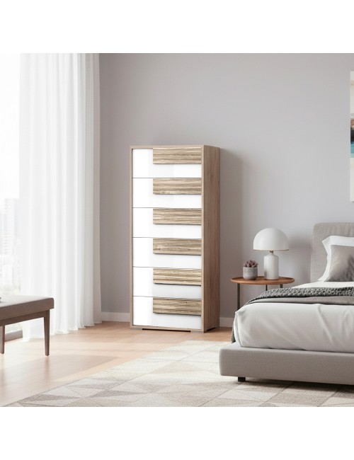 Settimino Selva 6 Cassetti olmo e Bianco lucido – Eleganza naturale e spazio organizzato