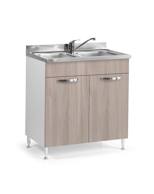 Sottolavello 2 ante 80 cm con lavello due vasche incluso colore olmo