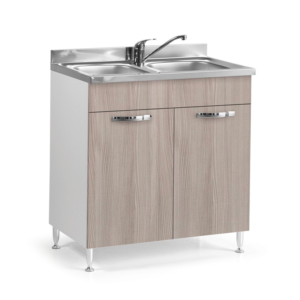 Sottolavello 2 ante 80 cm con lavello due vasche incluso colore olmo