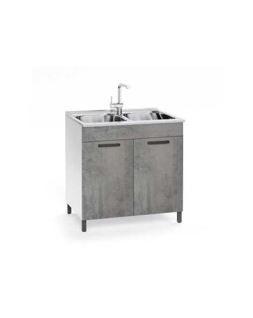 Sottolavello 2 ante 80 cm con lavello due vasche incluso colore cemento