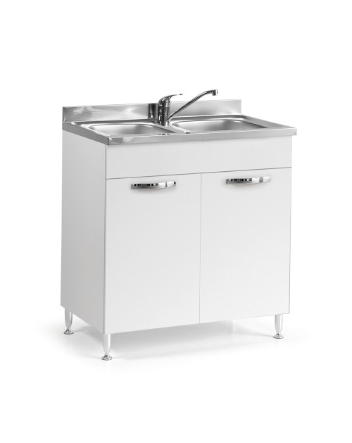 Sottolavello 2 ante 80 cm con lavello due vasche incluso colore bianco