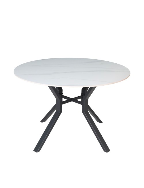 Tavolo Rotondo Aurora Ø120 con Piano Ceramica Bianco Lucido e Struttura Nera – Eleganza Moderna
