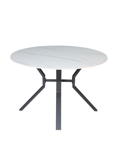 Tavolo Rotondo Aurora Ø120 con Piano Ceramica Bianco Lucido e Struttura Nera – Eleganza Moderna
