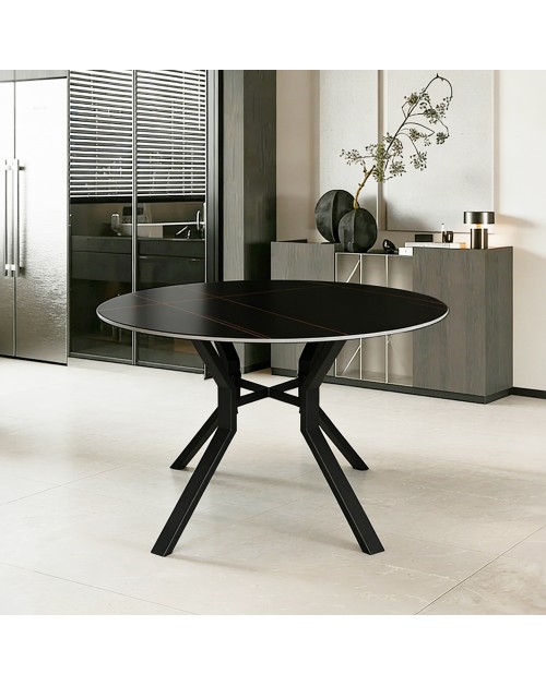Tavolo Rotondo Aurora Ø120 con Piano Ceramica Nero Opaco e Struttura Nera – Eleganza Moderna