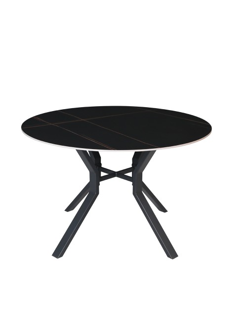 Tavolo Rotondo Aurora Ø120 con Piano Ceramica Nero Opaco e Struttura Nera – Eleganza Moderna