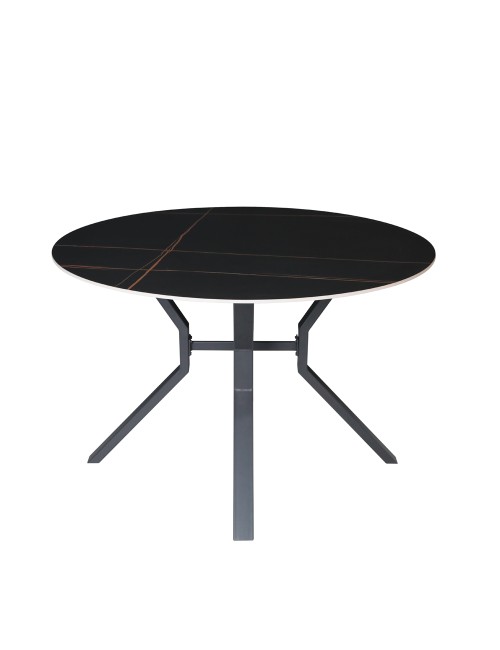 Tavolo Rotondo Aurora Ø120 con Piano Ceramica Nero Opaco e Struttura Nera – Eleganza Moderna