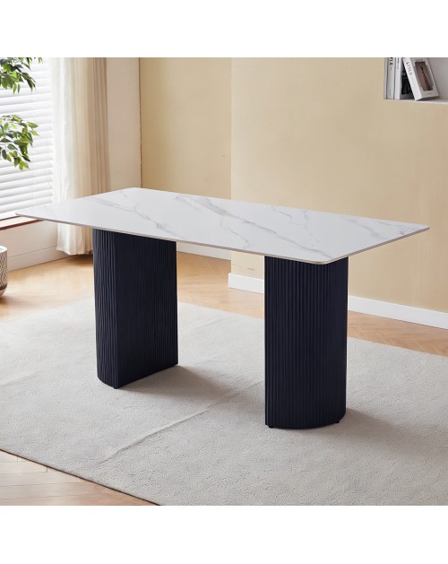 Tavolo Rettangolare Megalit con Piano in Ceramica Bianco Lucido e Struttura Nera – Design Moderno