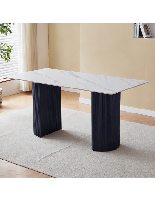 Tavolo Rettangolare Megalit con Piano in Ceramica Bianco Lucido e Struttura Nera – Design Moderno