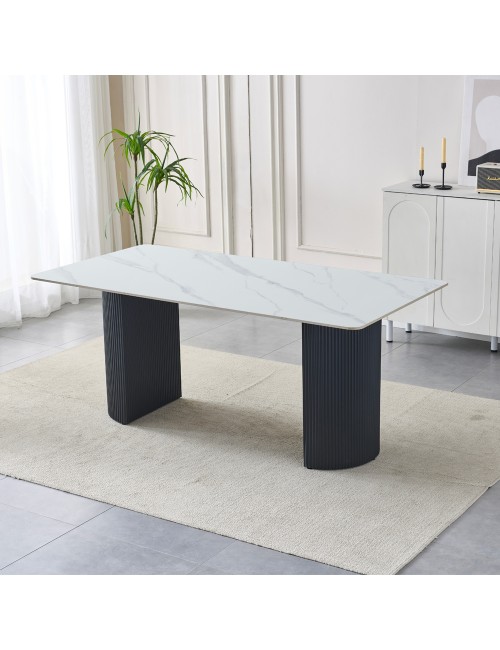 Tavolo Rettangolare Megalit con Piano in Ceramica Bianco Lucido e Struttura Nera – Design Moderno