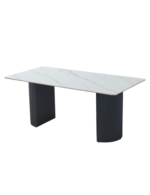 Tavolo Rettangolare Megalit con Piano in Ceramica Bianco Lucido e Struttura Nera – Design Moderno