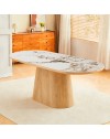 Tavolo Ovale Nordico 200x100 con Piano Effetto Marmo Bianco Arabesque e Base Rovere Naturale – Design Elegante