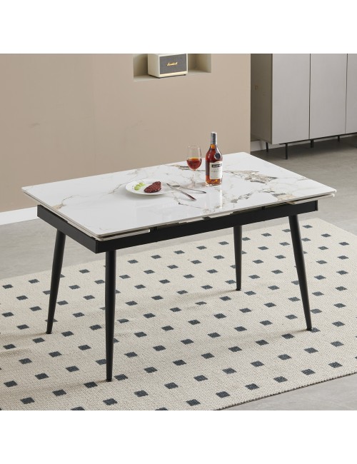 Tavolo Allungabile Expandia 120x85 con Piano in Ceramica Effetto Marmo Bianco e Gambe Nere
