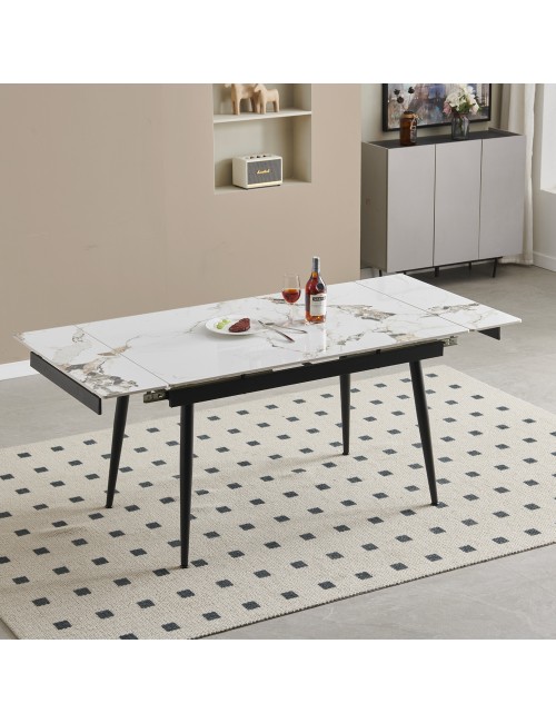 Tavolo Allungabile Expandia 120x85 con Piano in Ceramica Effetto Marmo Bianco e Gambe Nere