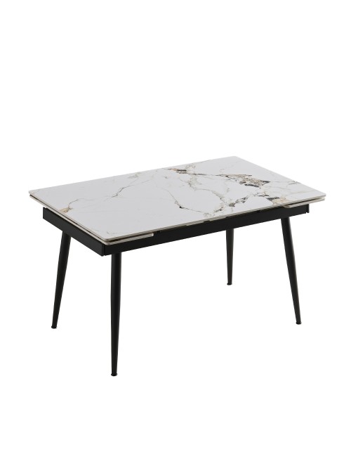 Tavolo Allungabile Expandia 120x85 con Piano in Ceramica Effetto Marmo Bianco e Gambe Nere