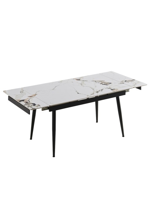 Tavolo Allungabile Expandia 120x85 con Piano in Ceramica Effetto Marmo Bianco e Gambe Nere