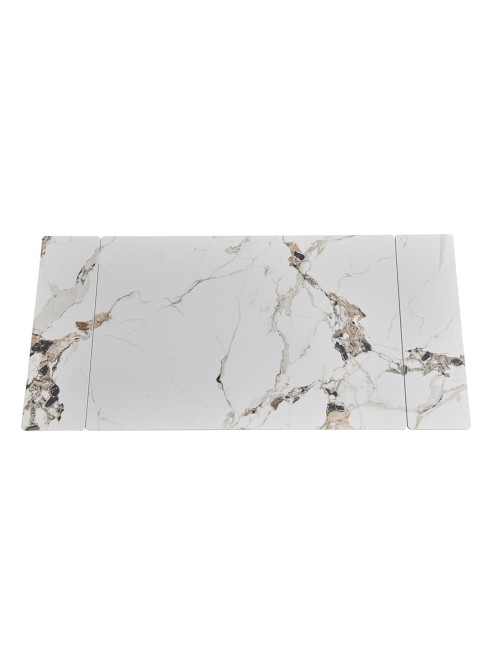 Tavolo Allungabile Expandia 120x85 con Piano in Ceramica Effetto Marmo Bianco e Gambe Nere