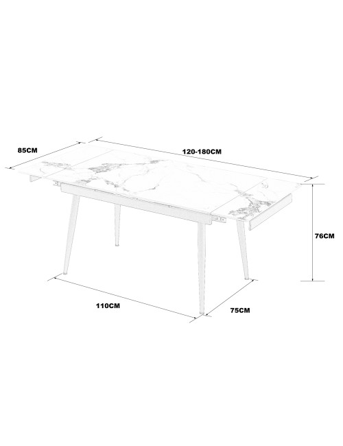 Tavolo Allungabile Expandia 120x85 con Piano in Ceramica Effetto Marmo Bianco e Gambe Nere