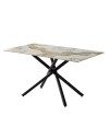 Tavolo Linus2358 con piano in ceramica effetto marmo bianco pandora brown lucido e gambe in metallo nero 140x80x76H