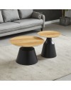 Set Tavolini Dual Rotondi in Ceramica e MDF rovere con Struttura in Metallo Nero – Coppia Tavoli Salotto Moderni