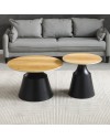 Set Tavolini Dual Rotondi in Ceramica e MDF rovere con Struttura in Metallo Nero – Coppia Tavoli Salotto Moderni