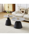 Set Tavolini Dual Rotondi in Ceramica Grigio Opaco con Struttura in Metallo Nero – Coppia Tavoli Salotto Moderni