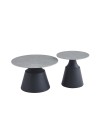 Set Tavolini Dual Rotondi in Ceramica Grigio Opaco con Struttura in Metallo Nero – Coppia Tavoli Salotto Moderni