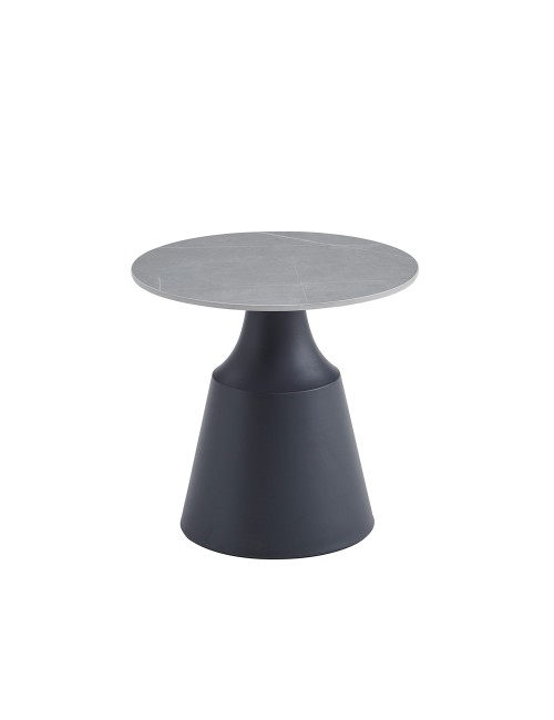 Set Tavolini Dual Rotondi in Ceramica Grigio Opaco con Struttura in Metallo Nero – Coppia Tavoli Salotto Moderni