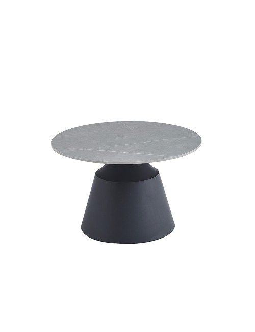 Set Tavolini Dual Rotondi in Ceramica Grigio Opaco con Struttura in Metallo Nero – Coppia Tavoli Salotto Moderni